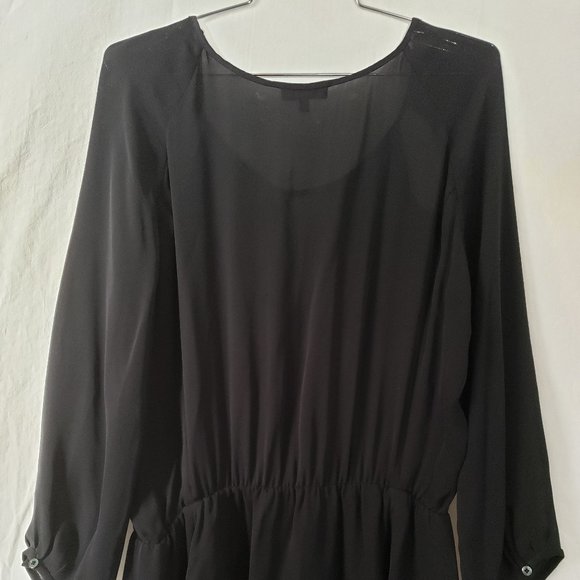 ARITZIA BABATON Black Sheer Cut Out Keyhole Silk Chiffon Mini Dress M Goth Boho - Picture 9 of 16